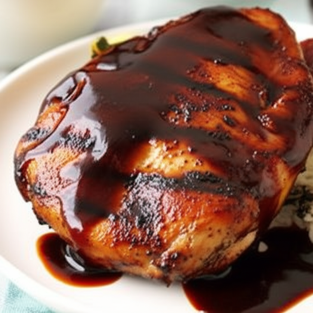 Grilled chicken drizzled with glossy date sauce