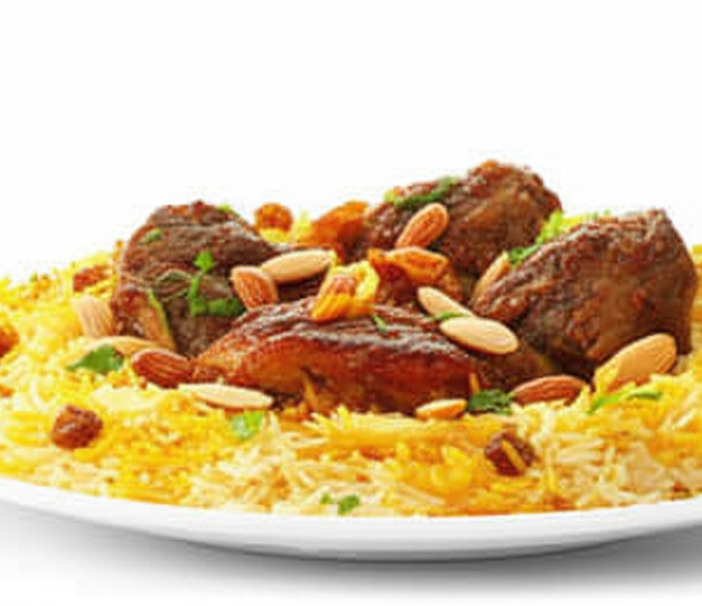 Traditional kabsa rice dish with aromatic spices
